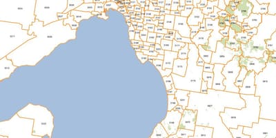 નકશો મેલબોર્ન postcodes